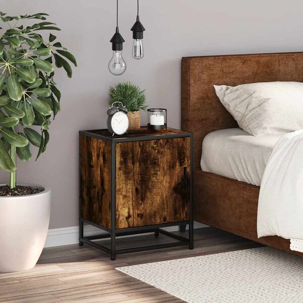 vidaXL Bedside Cabinet Smoked oak Engineered wood, Metal Small