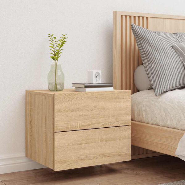 vidaXL Wall-mounted Bedside Cabinet Sonoma oak Engineered wood Medium