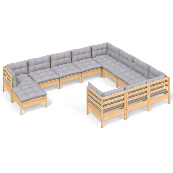 vidaXL Garden Lounge Set Grey Solid pinewood, fabric (100% polyester)
