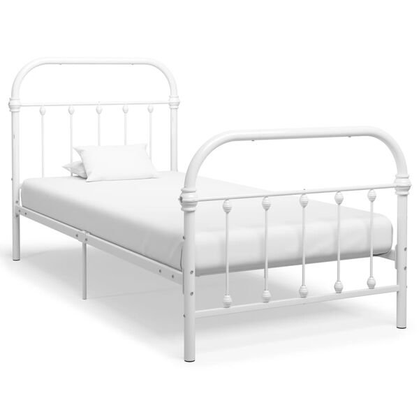 vidaXL Bed Frame White Metal Single Simplistic Bed Frame Rectangular