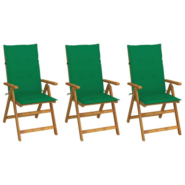 vidaXL Garden Chair Set of 3 Acacia wood tone, Green cushions