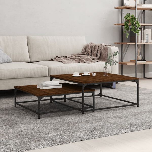 vidaXL Nesting Coffee Table Brown Oak Engineered Wood, Iron Small