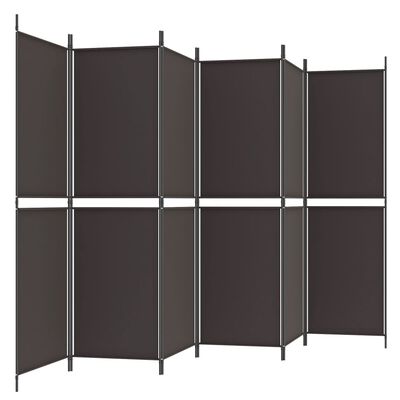 L-shaped or curved room divider with dark panels and metal frame.