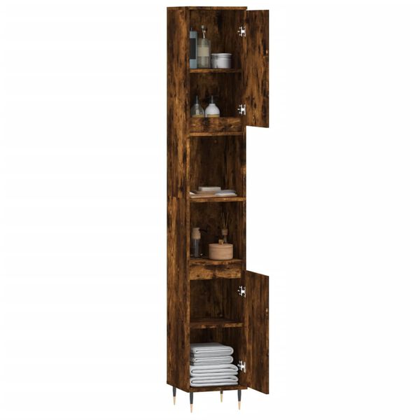 vidaXL Bathroom Cabinet Smoked Oak Engineered Wood, Iron Tall