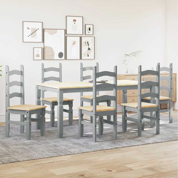 vidaXL Dining Set Panama Grey Solid Pine Wood Large Seats Many