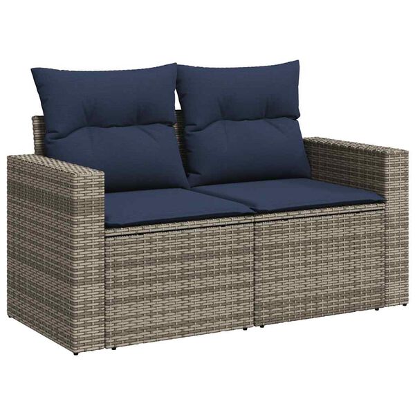 vidaXL 9 Piece Patio Sofa Set with Cushions Gray Poly Rattan