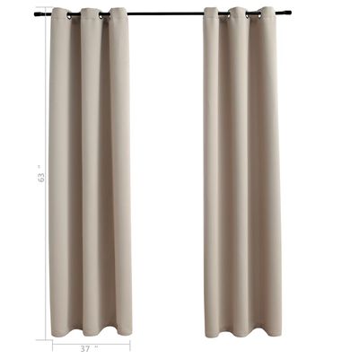 vidaXL Blackout Curtains with Rings 2 pcs Beige 37"x63" Fabric