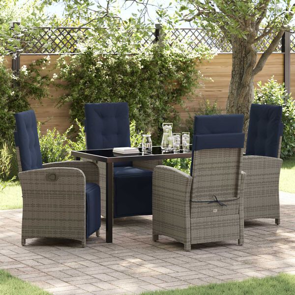 vidaXL Garden Dining Set with Cushion 5 pcs Grey Poly Rattan