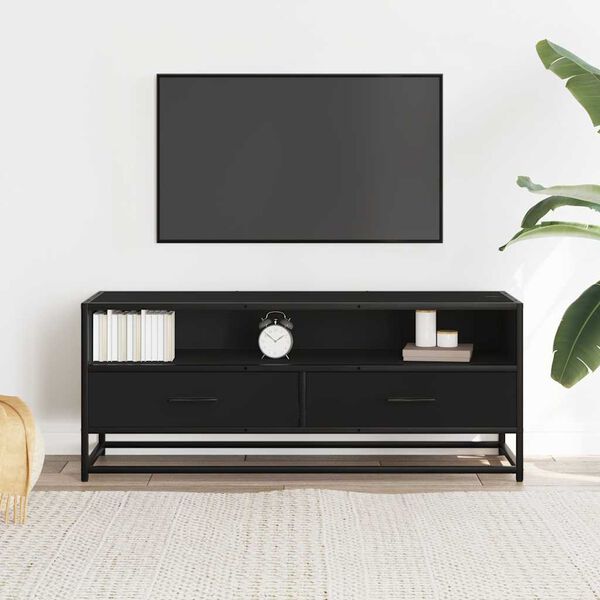 vidaXL TV Cabinet Black Engineered wood and metal Medium TV Cabinet