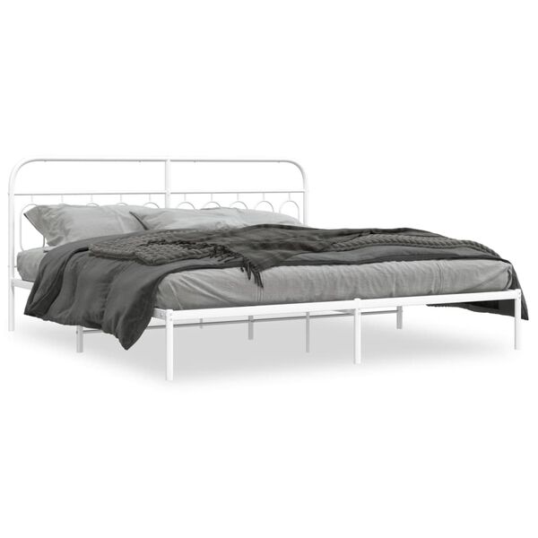vidaXL Bed Frame White Steel 79 x 79 in Bed Frame Rectangular Modern