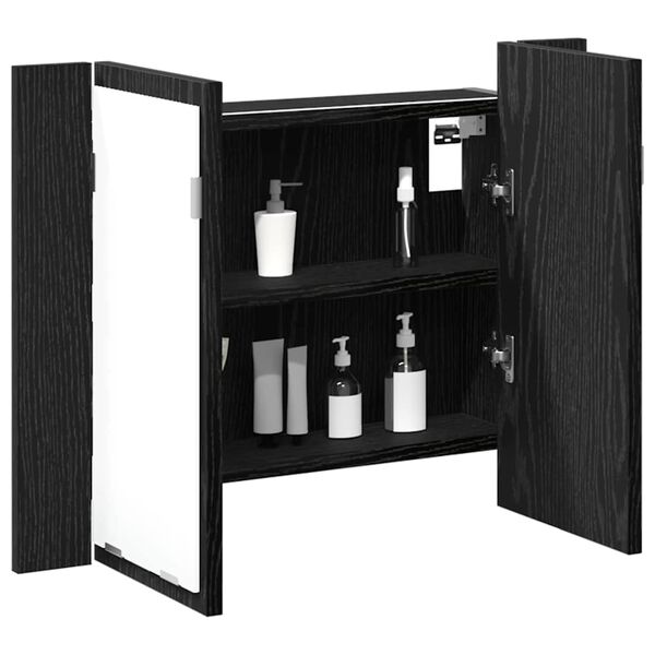 vidaXL Bathroom Mirror Cabinet Black Oak 23.62 x 4.72 x 17.72 in