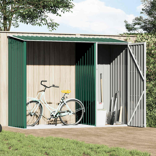 vidaXL Garden Shed Green Galvanized Steel Large Garden Shed