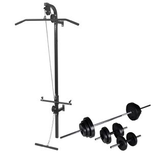 vidaXL Wall-mounted Power Tower with Barbell and Dumbbell Set 67.2 lb (91369+90377)