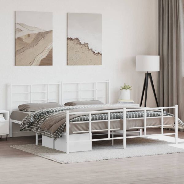 vidaXL Bed Frame White Powder-Coated Steel Full Bed Frame Rectangular