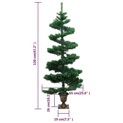 vidaXL Swirl Pre-lit Christmas Tree with Pot Green 4 ft PVC