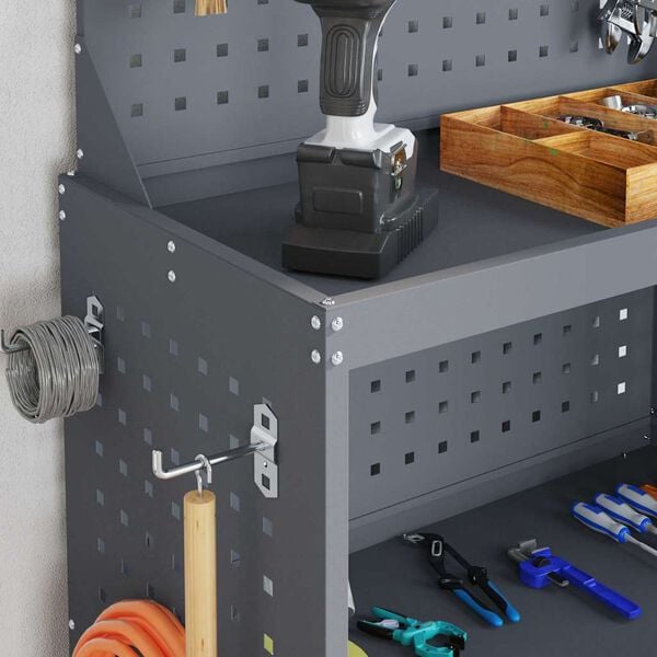 vidaXL Tool Trolley with Shelf Anthracite 25.59 x 13.78 x 43.70 in