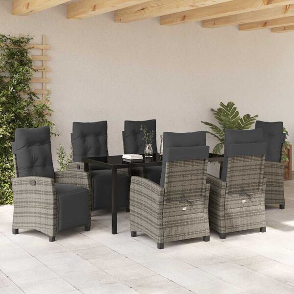 vidaXL Garden Dining Set with Cushion 7 pcs Grey Poly Rattan