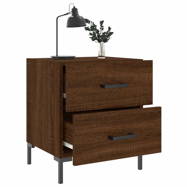 vidaXL Bedside Cabinet Set of 2 Brown oak Engineered wood, Iron