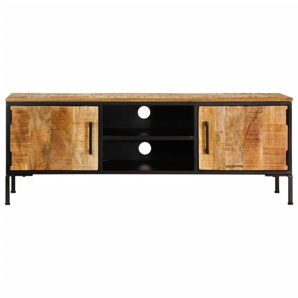 vidaXL TV Cabinet Rough mango wood, black Solid rough mango wood, iron