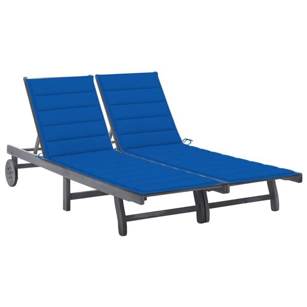 vidaXL Sunlounger Grey Solid Acacia Wood 78.7 in Long