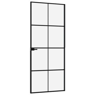 vidaXL Interior Door Black 32.7"x79.3" Tempered Glass&Aluminum Slim