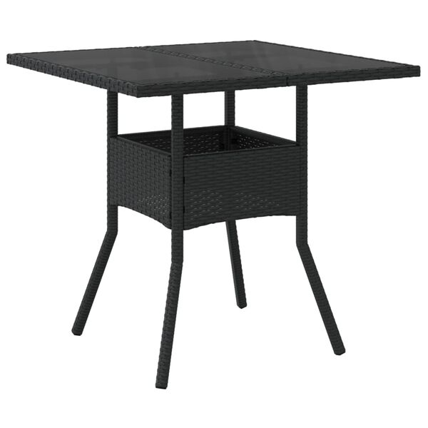 vidaXL Garden Table Black Poly Rattan, tempered glass, powder-coated steel