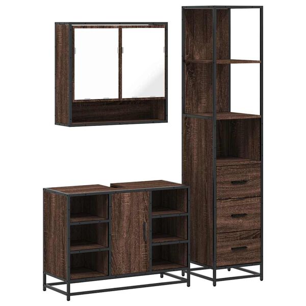 vidaXL Bathroom Furniture Set Brown Oak Engineered Wood, Metal Standard