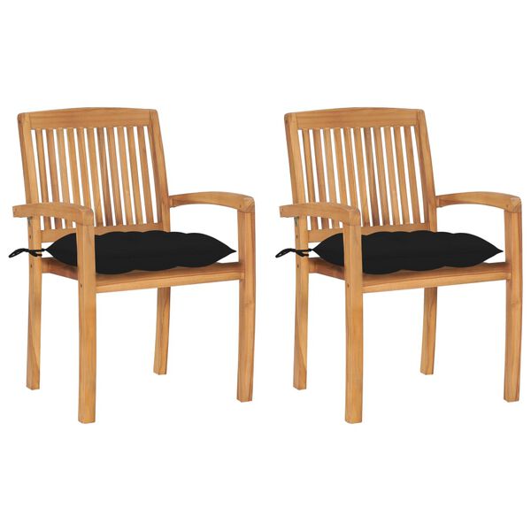 vidaXL Patio Chair Set of 2 Natural Wood Teak Wood Standard Stackable
