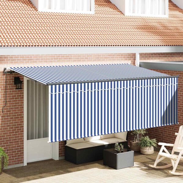 vidaXL Retractable Awning Striped Manual Blue and white 137.8" x 78.7