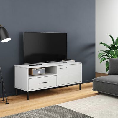 vidaXL TV Stand with Metal Legs White Solid Wood Pine OSLO