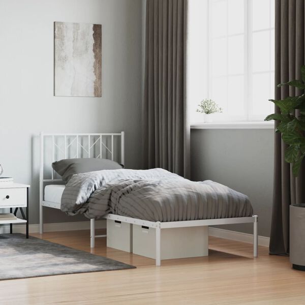 vidaXL Bed Frame White Steel Single Bed Frame Rectangular