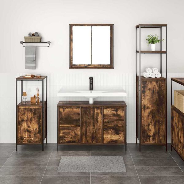 vidaXL Bathroom Furniture Set with Drawer 3 pcs Smoked Oak and Black