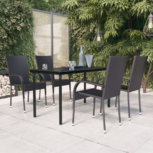 vidaXL Garden Dining Set Black PE rattan, powder-coated steel, glass