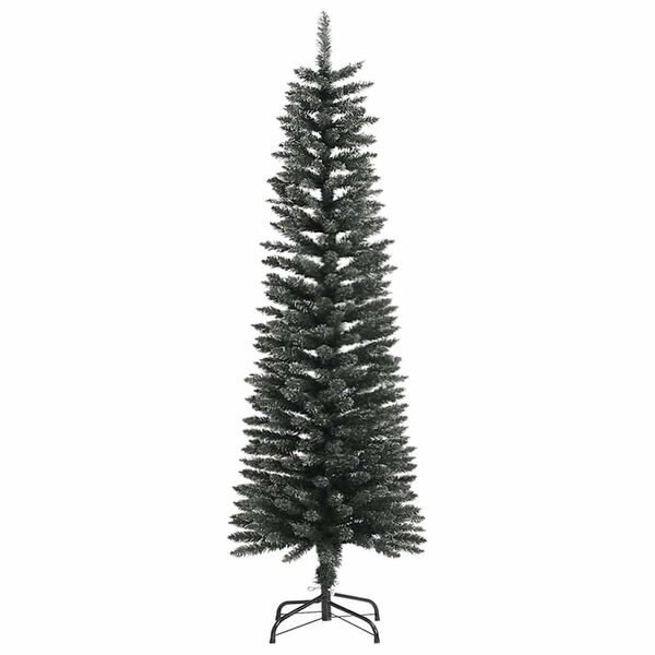vidaXL Christmas Tree Green and white PVC and steel Slim