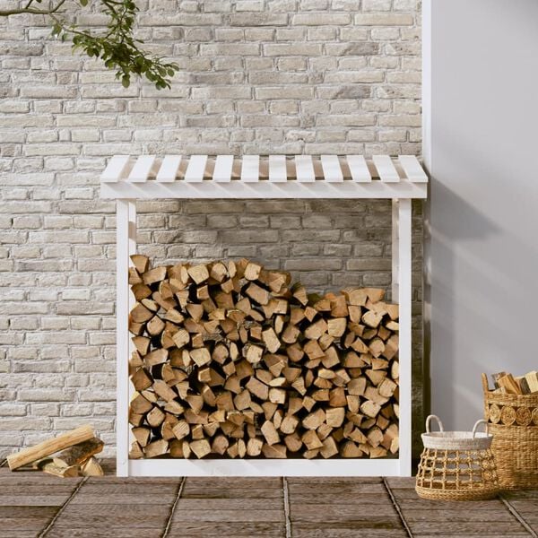 vidaXL Firewood Rack White 42.5"x25.4"x43.3" Solid Wood Pine