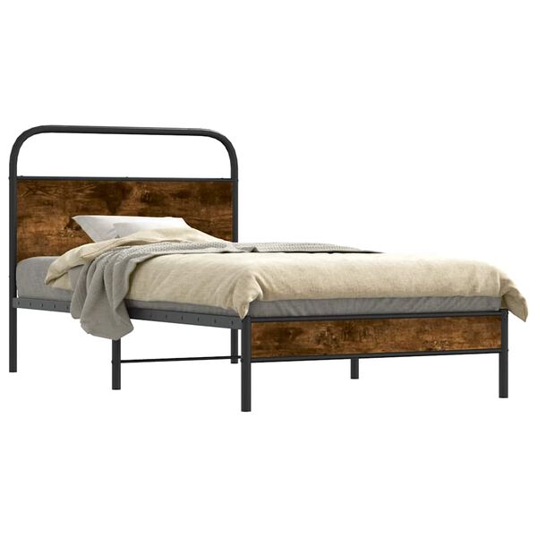 vidaXL Bed Frame Smoked Oak Steel Twin Bed Frame Rectangular