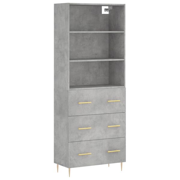 vidaXL Highboard Concrete Grey Engineered wood 27.4x13.4x70.9 in