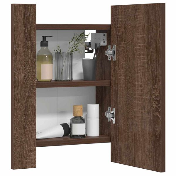 vidaXL LED Mirror Cabinet Brown Oak Engineered Wood, Acrylic Medium