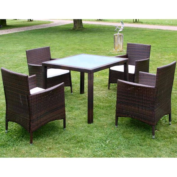 vidaXL Outdoor Furniture Set Brown Steel, Aluminum, PE Rattan, Glass
