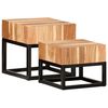 vidaXL Side Table Set of 2 Natural and black Solid Acacia Wood Small