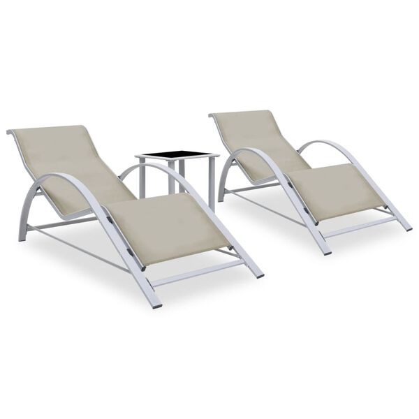 vidaXL Sun Lounger Cream for loungers, Black and Silver for table