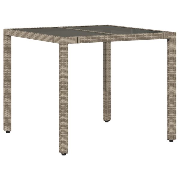 vidaXL Garden Table Grey PE rattan, tempered glass, powder-coated steel