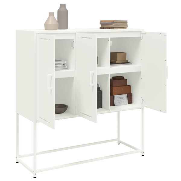 vidaXL Highboard White Steel Medium Highboard Rectangular Industrial