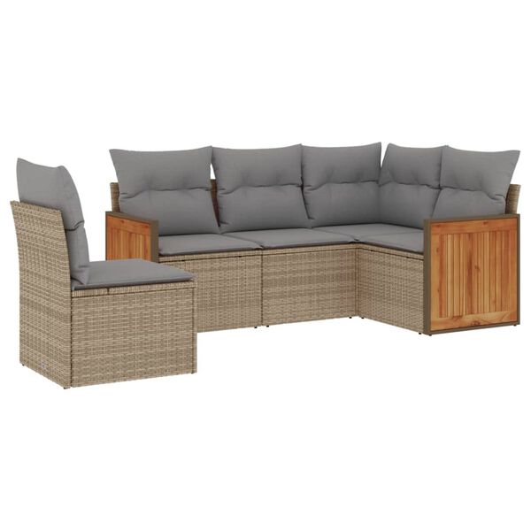vidaXL Garden Sofa Set Beige PE rattan 5 Piece Modular