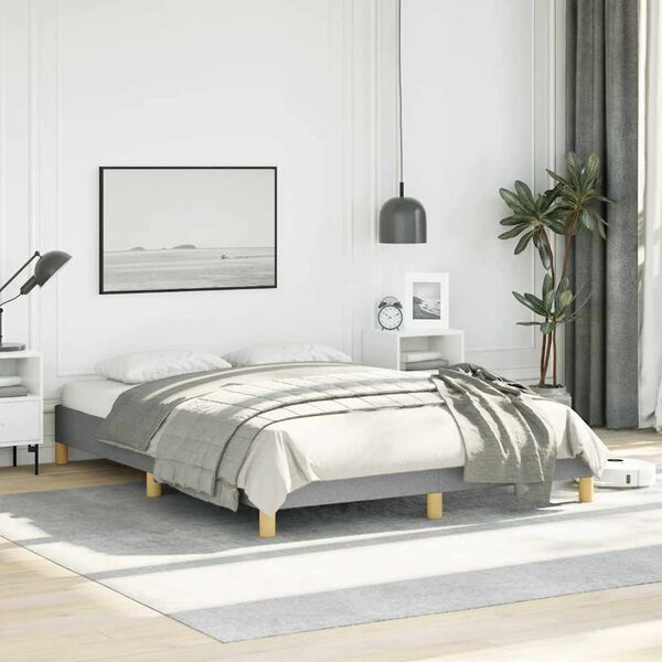 vidaXL Bed Frame Light Gray Polyester, Plywood, Engineered Wood Full