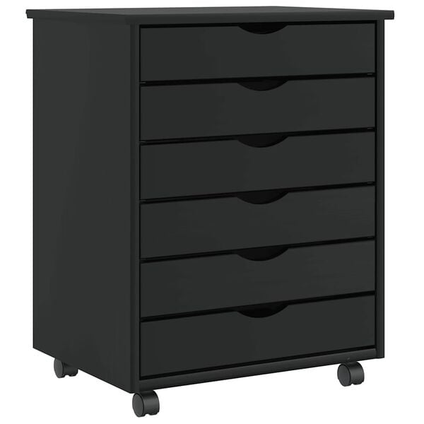 vidaXL Rolling Cabinet Black Solid pine wood, engineered wood, plastic