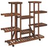 vidaXL Flower Stand With Wheels Carbonized brown Carbonized solid fir wood