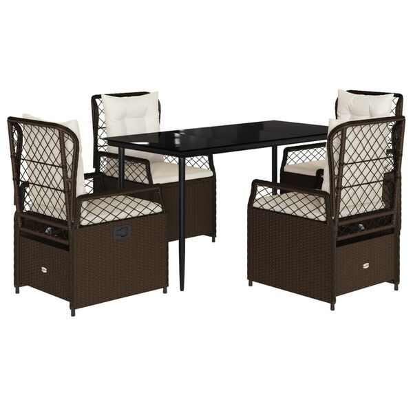 vidaXL 5 Piece Patio Dining Set with Cushions Brown Poly Rattan