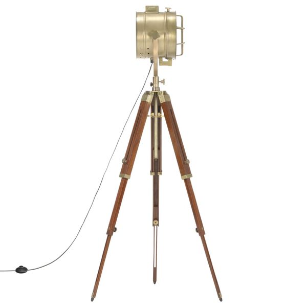 vidaXL Floor Lamp Natural and brass Solid mango wood, steel, aluminum