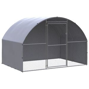 vidaXL Chicken Coop Silver and gray Galvanized steel, Polyethylene Large